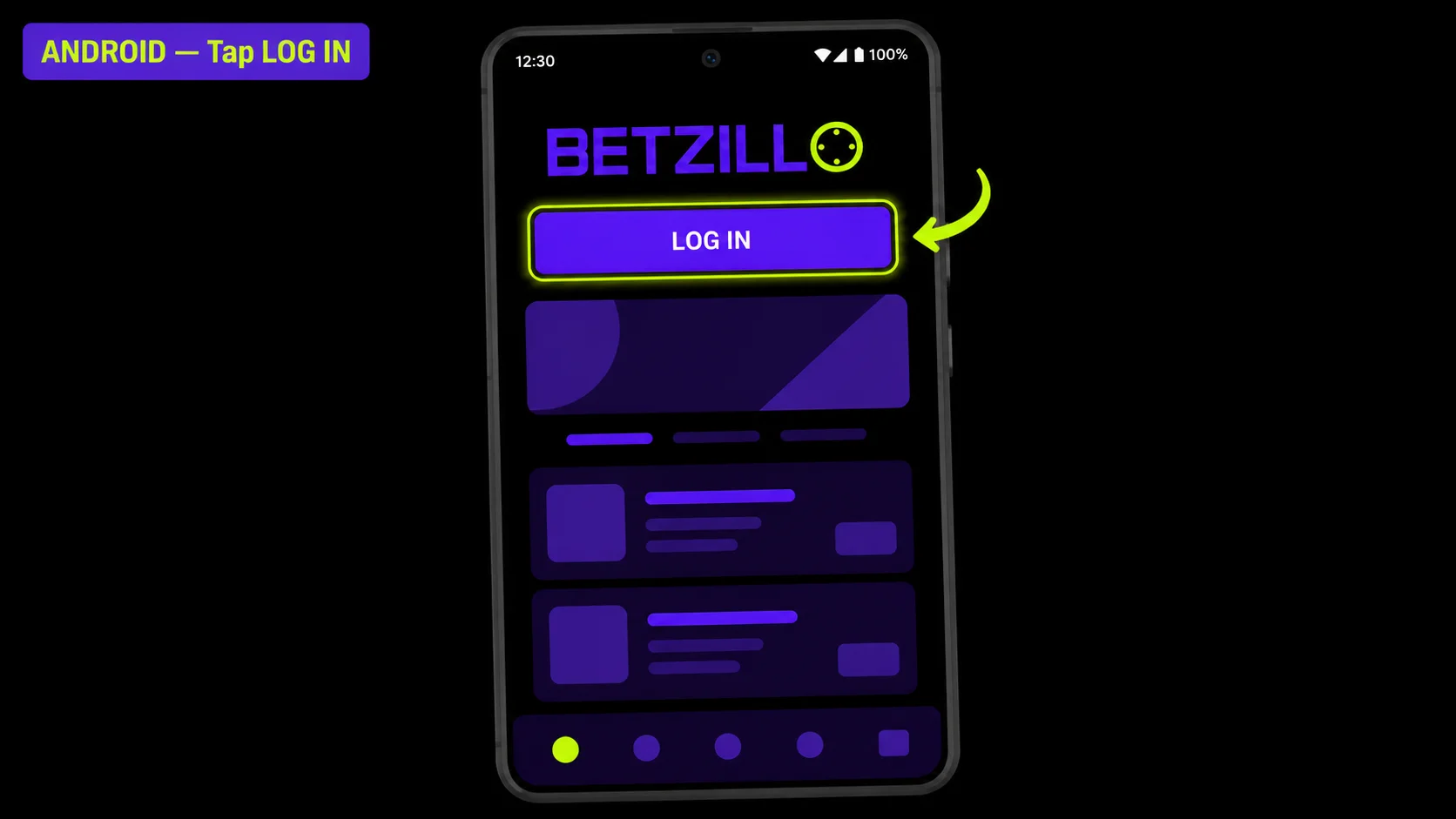 Betzillo casino mobile login on Android — tap LOG IN